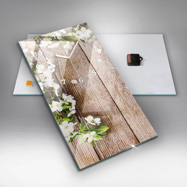 Vertical wall clock Flowers on wood