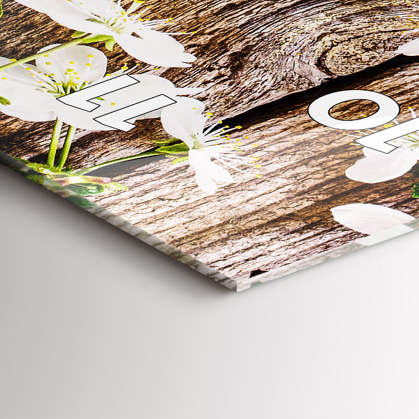 Vertical wall clock Flowers on wood