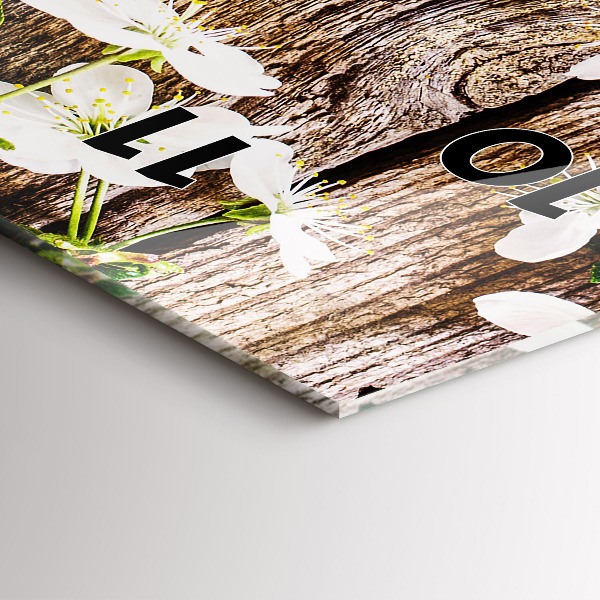 Vertical wall clock Flowers on wood