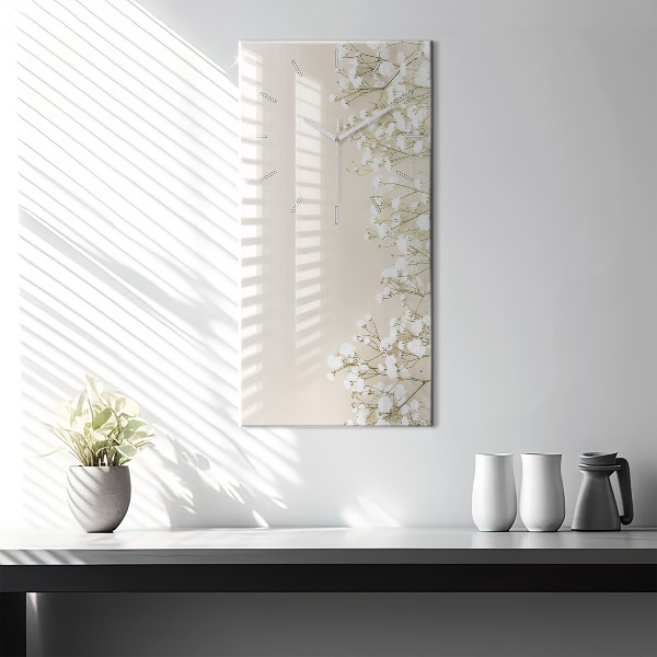 Vertical wall clock Blooming gypsophila flowers