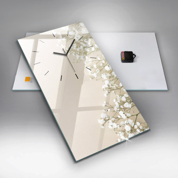 Vertical wall clock Blooming gypsophila flowers