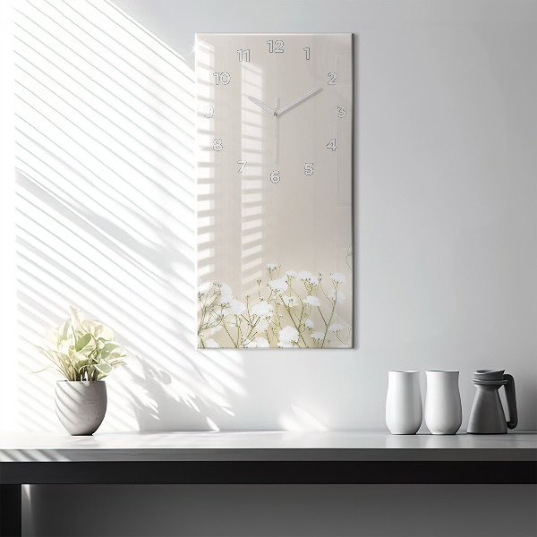 Vertical wall clock Blooming gypsophila flowers