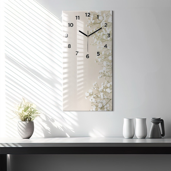 Vertical wall clock Blooming gypsophila flowers