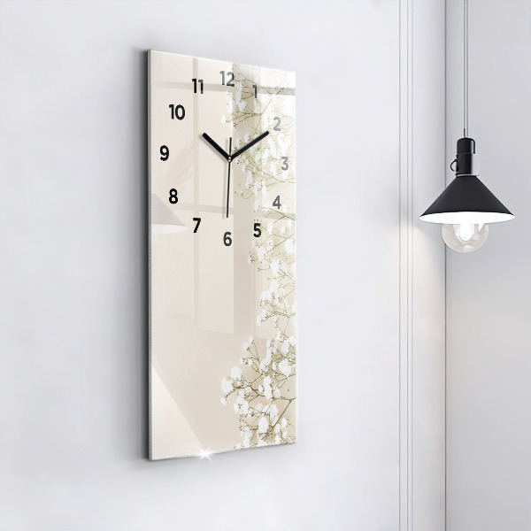Vertical wall clock Blooming gypsophila flowers