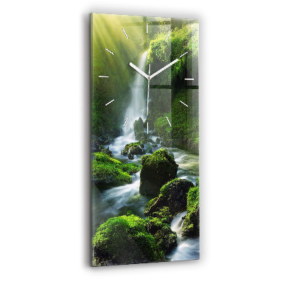 Vertical wall clock Waterfall and rocks