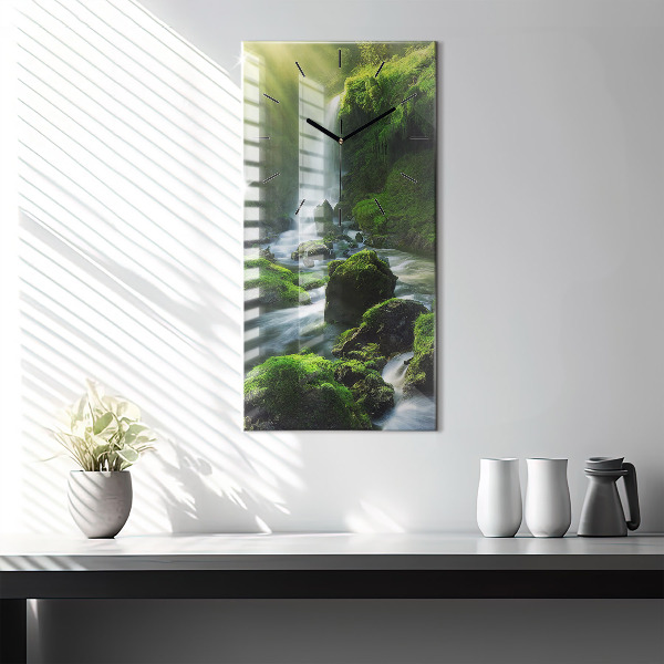 Vertical wall clock Waterfall and rocks