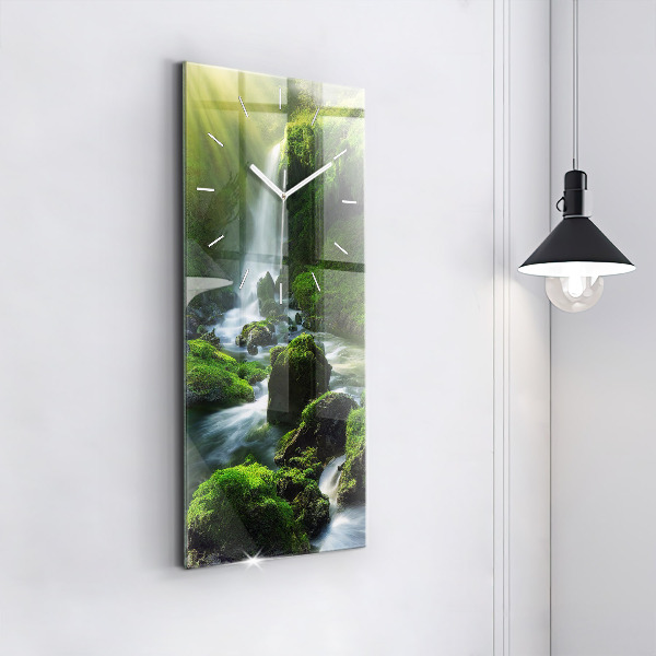 Vertical wall clock Waterfall and rocks