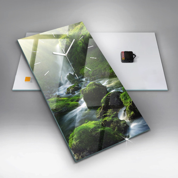 Vertical wall clock Waterfall and rocks