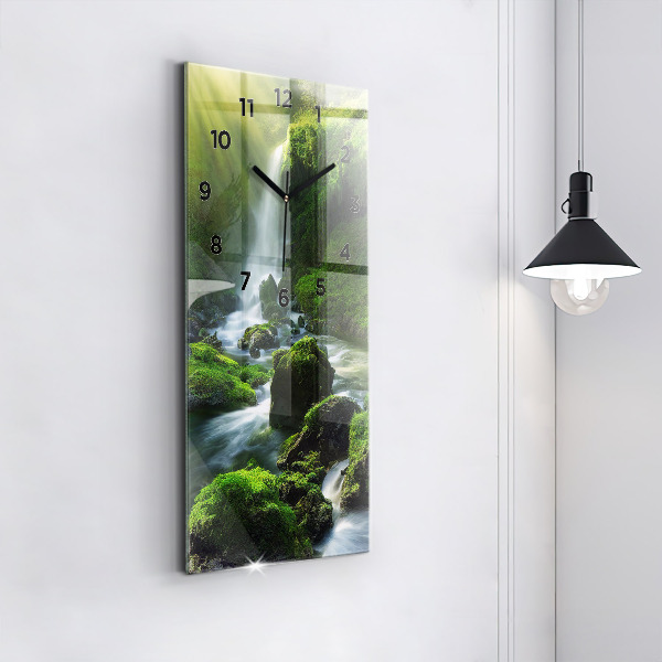 Vertical wall clock Waterfall and rocks