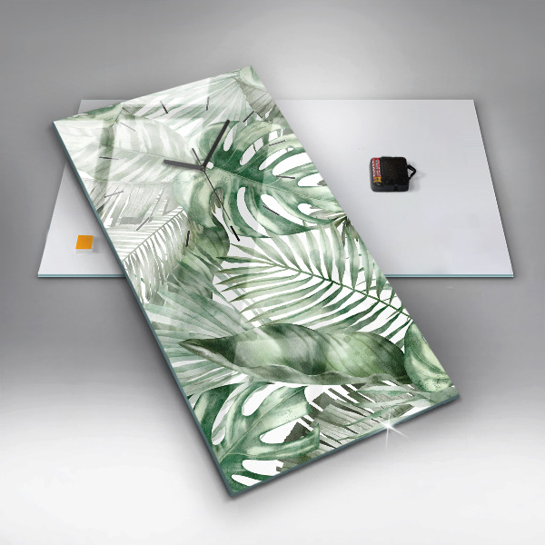 Vertical wall clock Painted plant leaves