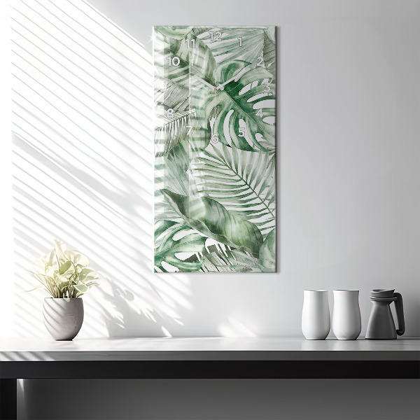 Vertical wall clock Painted plant leaves
