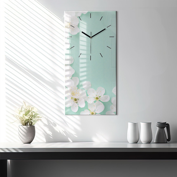 Vertical wall clock Blooming apple blossoms