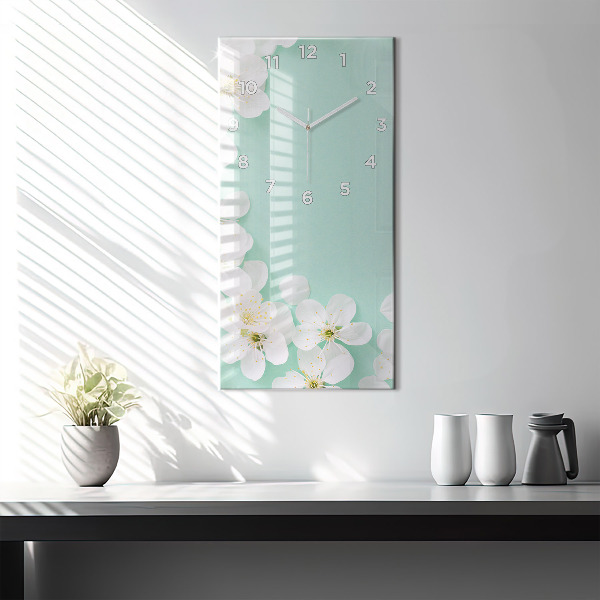 Vertical wall clock Blooming apple blossoms