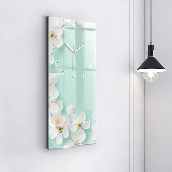 Vertical wall clock Blooming apple blossoms