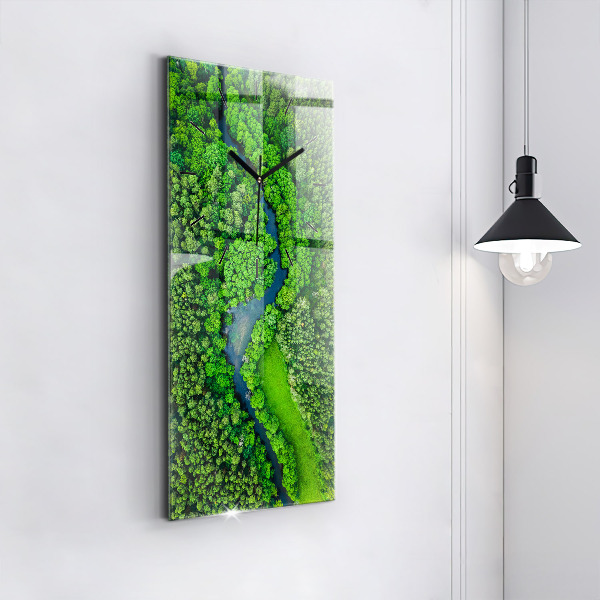 Vertical wall clock River in the forest
