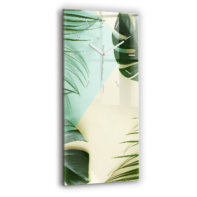 Vertical wall clock Monstera leaves