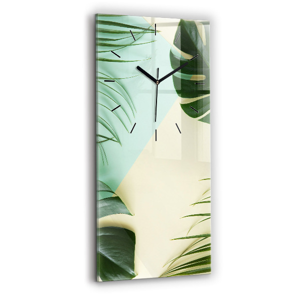 Vertical wall clock Monstera leaves
