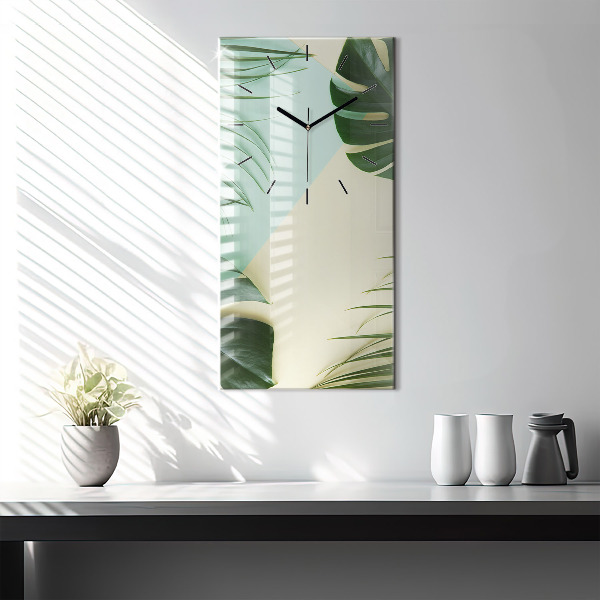 Vertical wall clock Monstera leaves