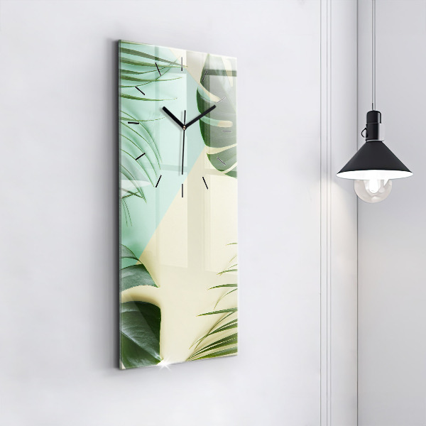 Vertical wall clock Monstera leaves