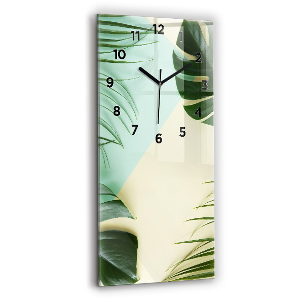 Vertical wall clock Monstera leaves