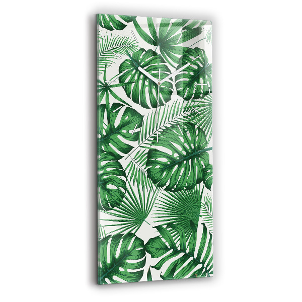 Vertical wall clock Monstera leaves