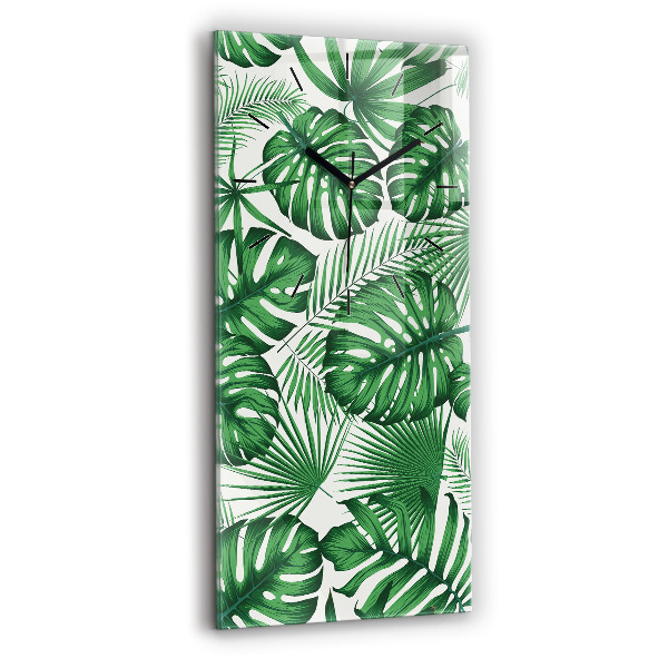 Vertical wall clock Monstera leaves