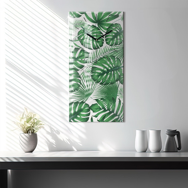 Vertical wall clock Monstera leaves
