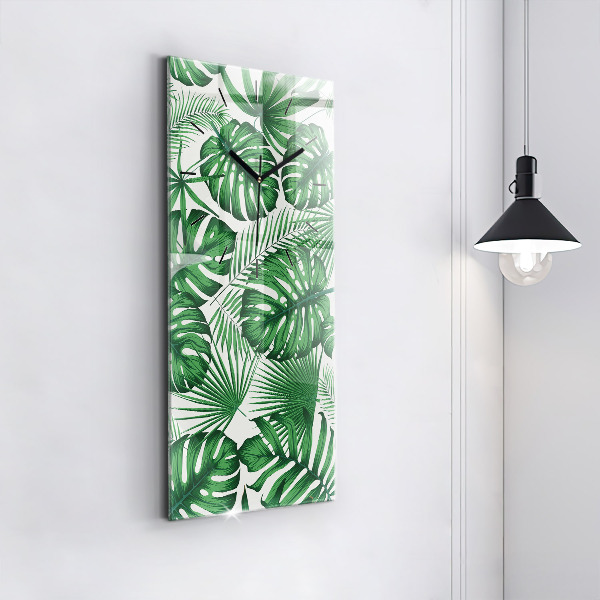 Vertical wall clock Monstera leaves