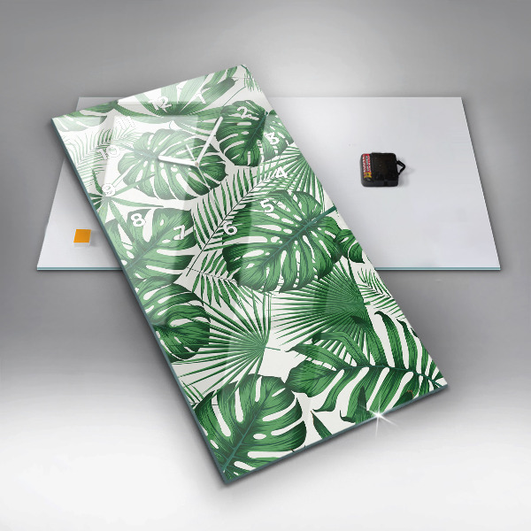 Vertical wall clock Monstera leaves