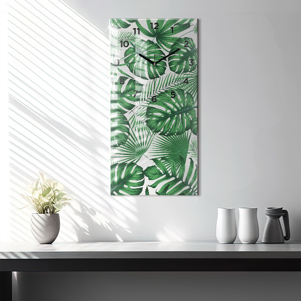 Vertical wall clock Monstera leaves