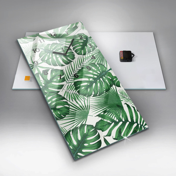 Vertical wall clock Monstera leaves