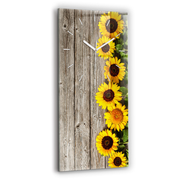 Vertical wall clock Sunflowers on boards