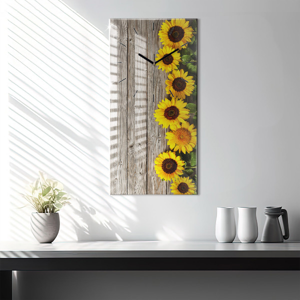 Vertical wall clock Sunflowers on boards