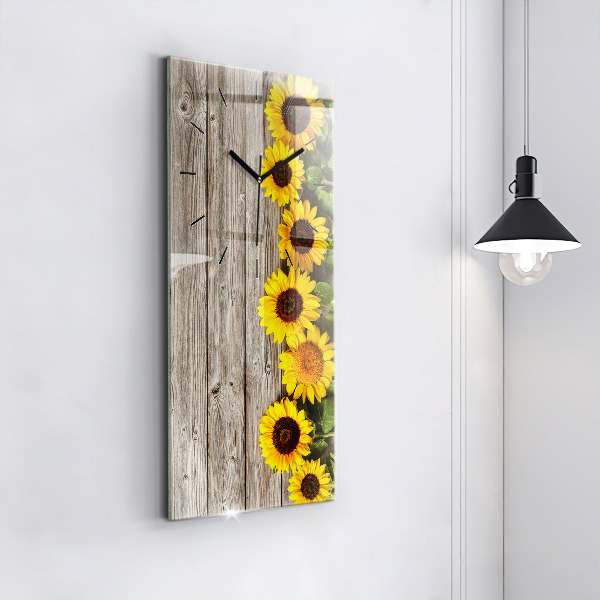 Vertical wall clock Sunflowers on boards