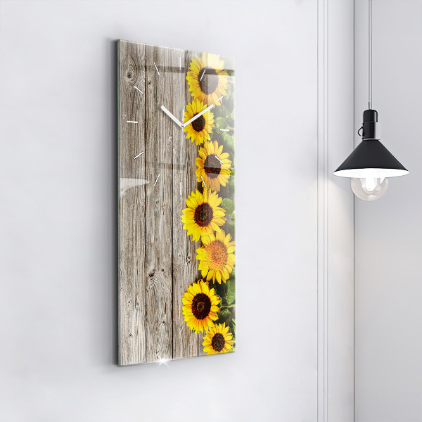 Vertical wall clock Sunflowers on boards