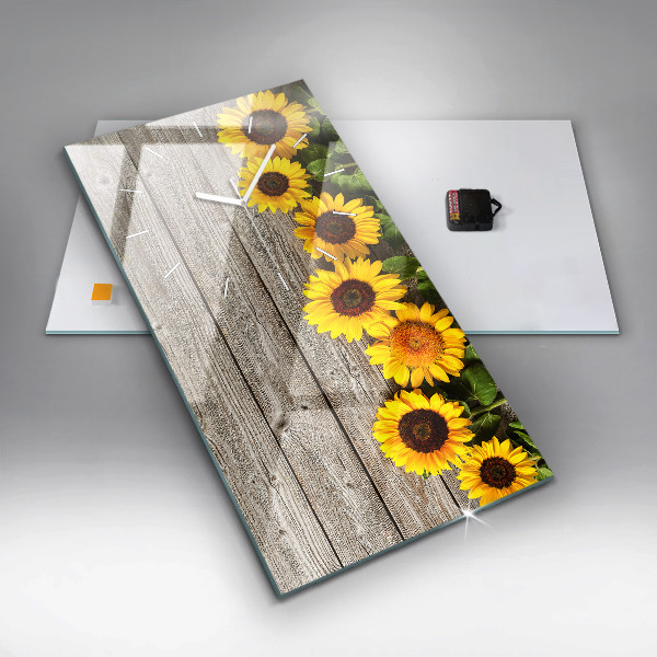 Vertical wall clock Sunflowers on boards