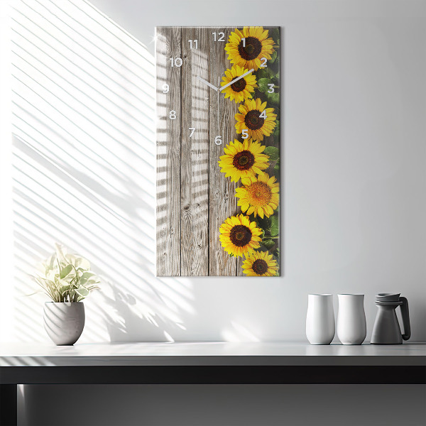 Vertical wall clock Sunflowers on boards