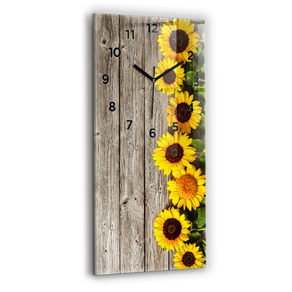 Vertical wall clock Sunflowers on boards