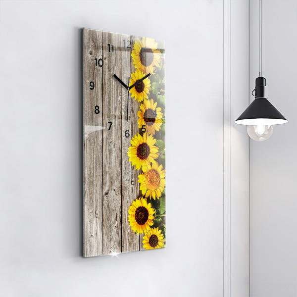 Vertical wall clock Sunflowers on boards