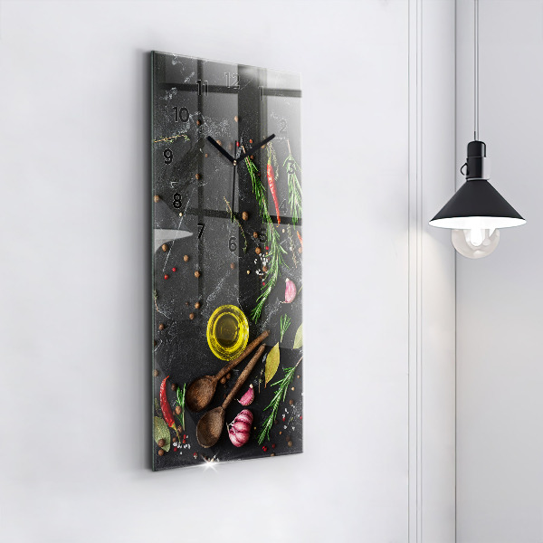 Vertical wall clock Spices on the counter