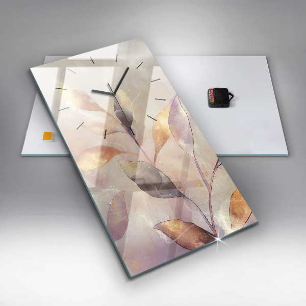 Vertical wall clock Abstract boho leaves