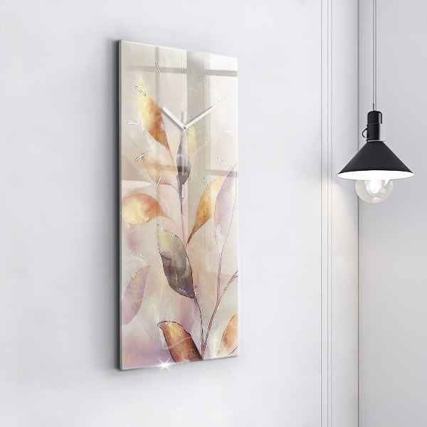 Vertical wall clock Abstract boho leaves