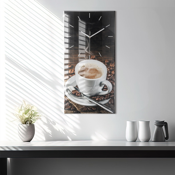 Vertical wall clock Cup and coffee beans
