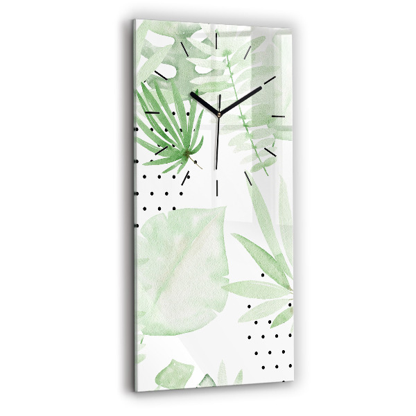 Vertical wall clock Green leaves