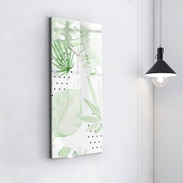 Vertical wall clock Green leaves