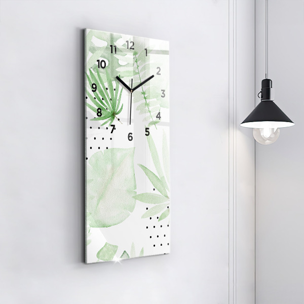 Vertical wall clock Green leaves