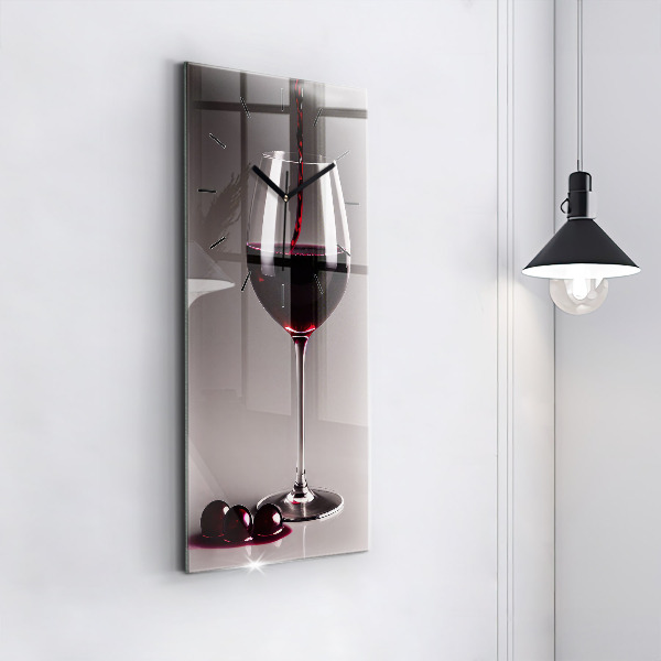 Vertical wall clock A glass of red wine