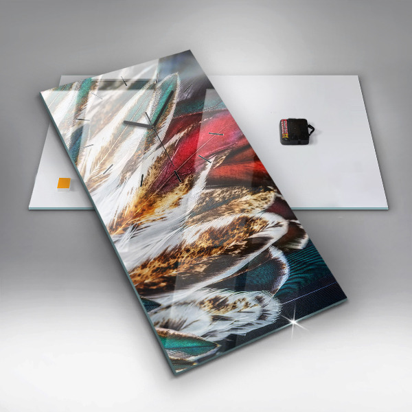 Vertical wall clock Light brown bird feathers