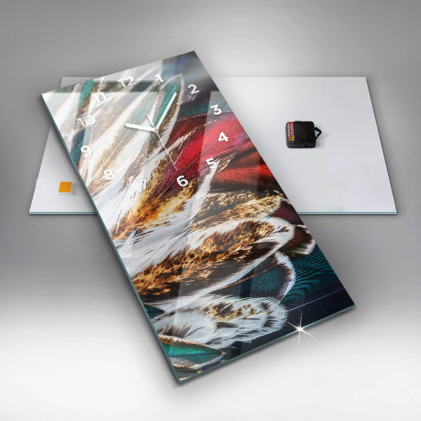 Vertical wall clock Light brown bird feathers