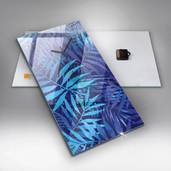 Vertical wall clock Blue leaves